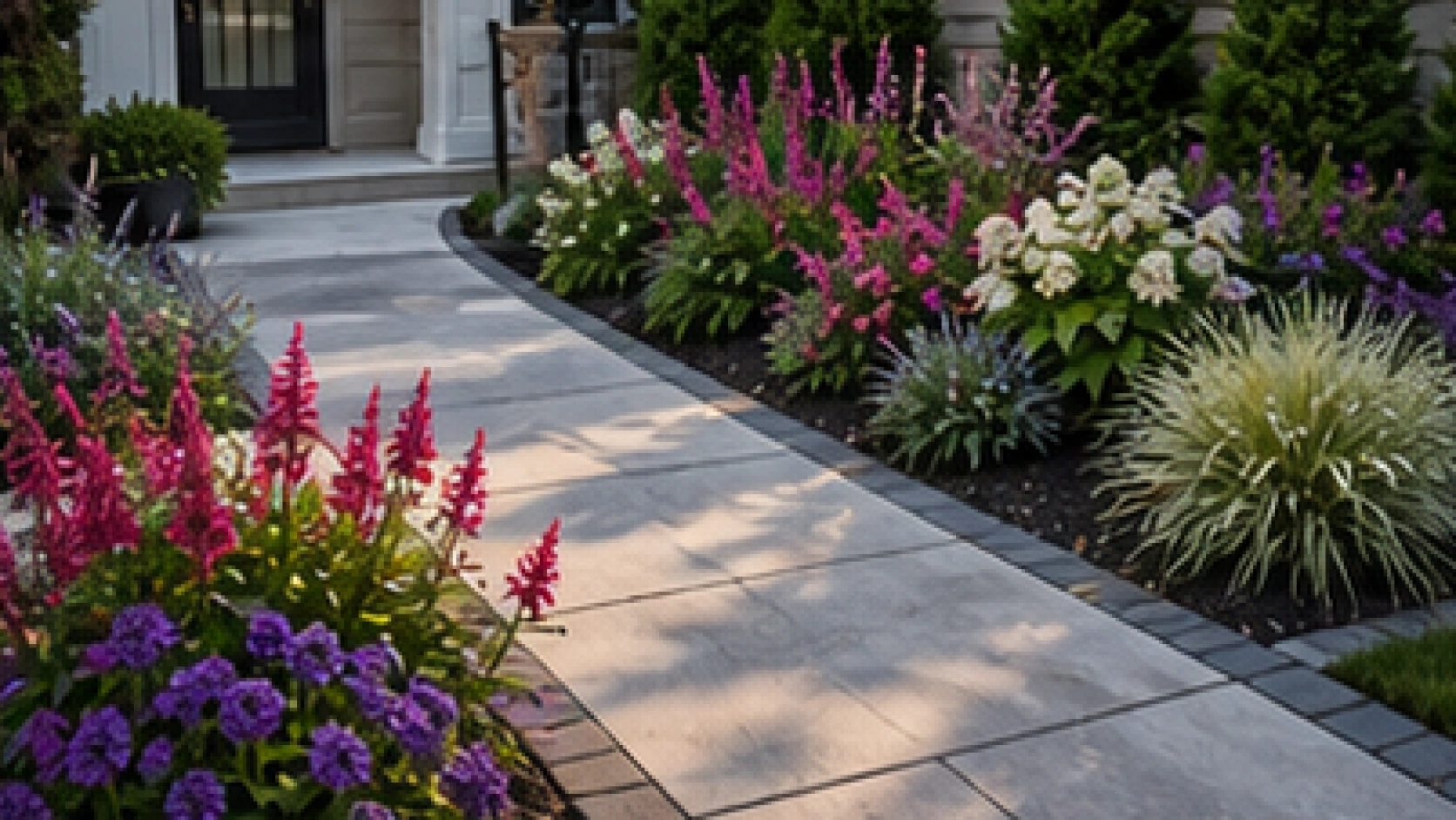 Driveway Border Landscaping Ideas with seasonal color