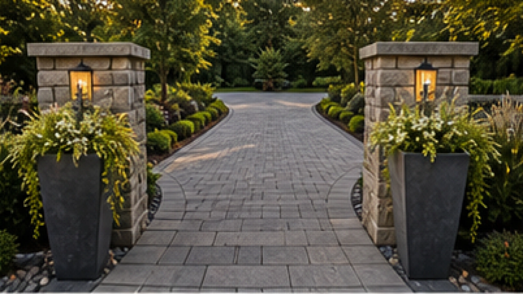 Driveway Entrance Landscaping Ideas with entry planters