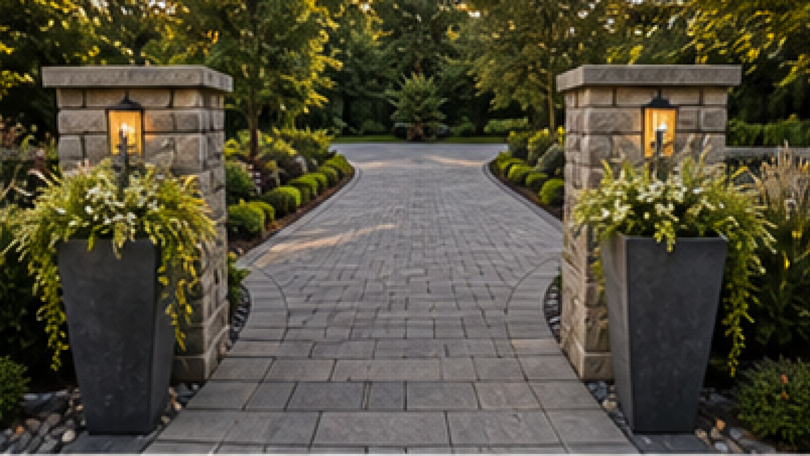 Driveway Entrance Landscaping Ideas with entry planters