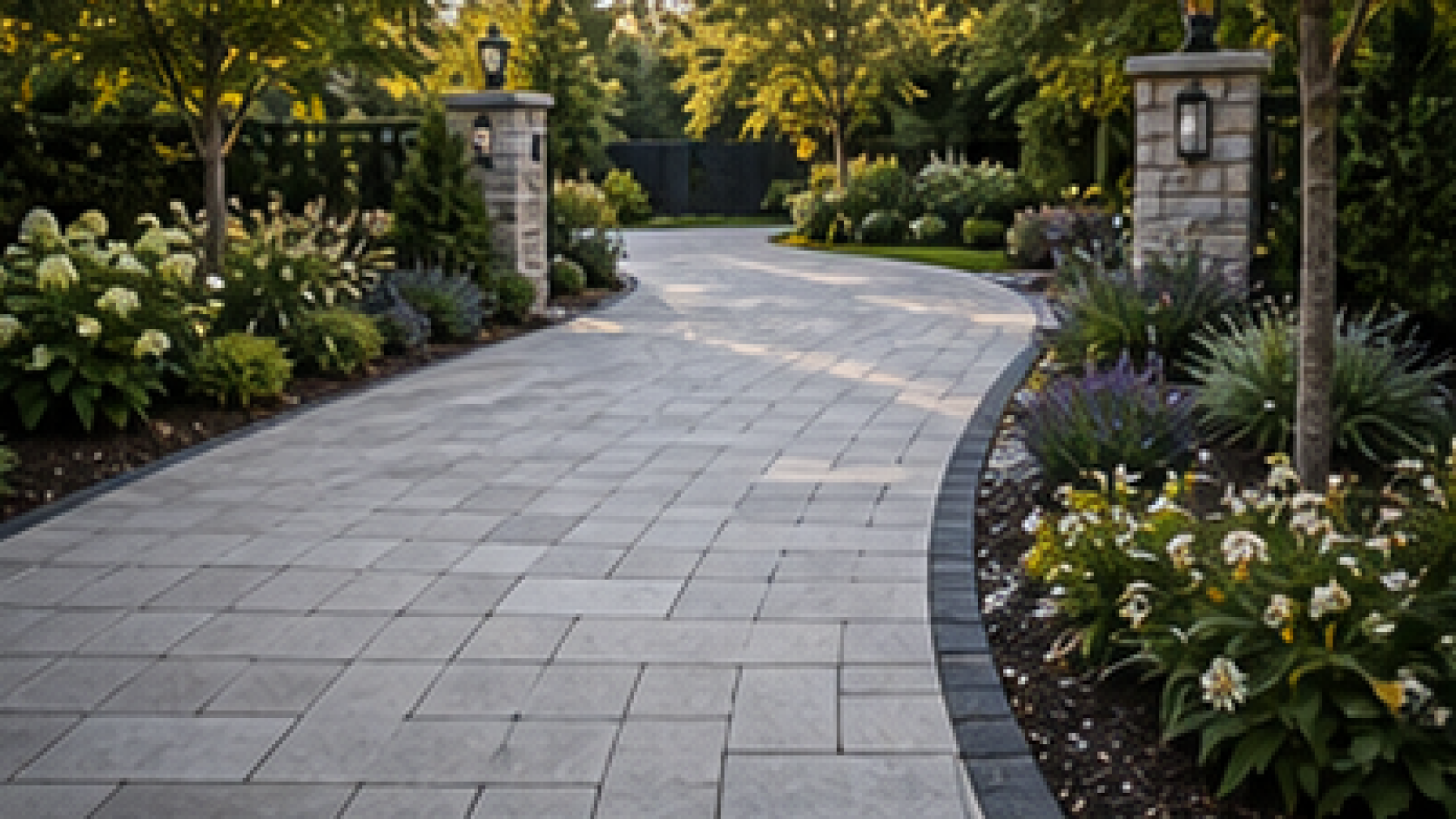 Driveway Entrance Landscaping Ideas with light pavers