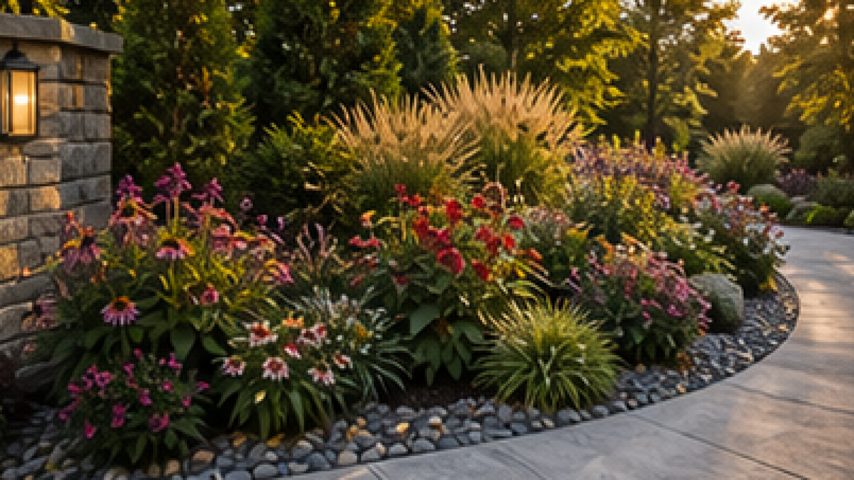 Driveway Entrance Landscaping Ideas with seasonal color