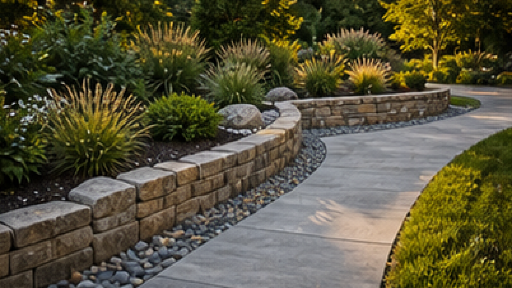 Driveway Entrance Landscaping Ideas with stone border