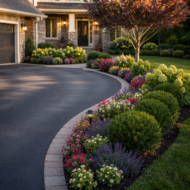Driveway Flower Bed Ideas with clean curve