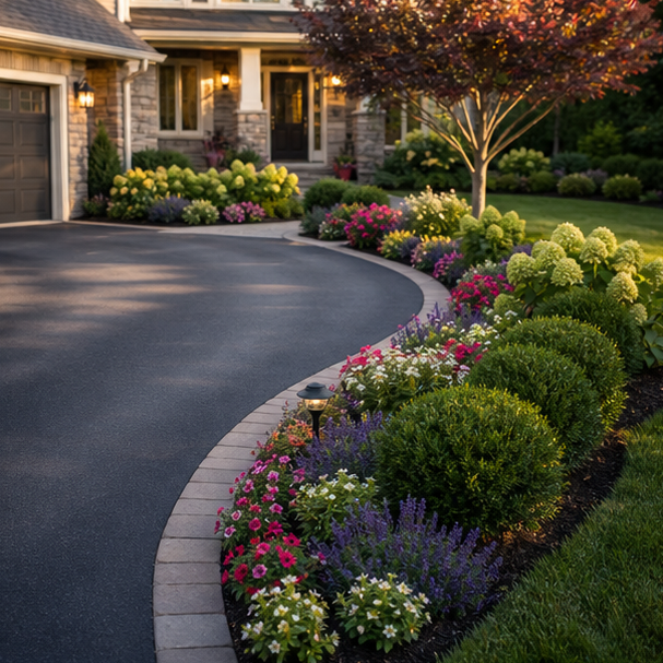 Driveway Flower Bed Ideas with clean curve