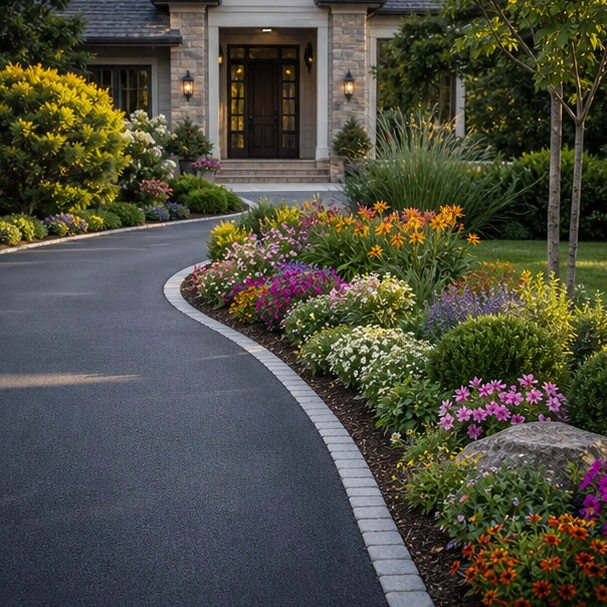 Driveway Flower Bed Ideas with entry view
