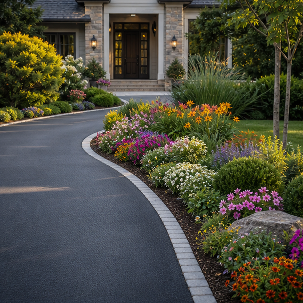 Driveway Flower Bed Ideas with entry view