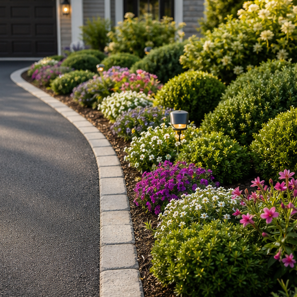 Driveway Flower Bed Ideas with low shrubs