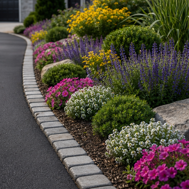 Driveway Flower Bed Ideas materials and planting