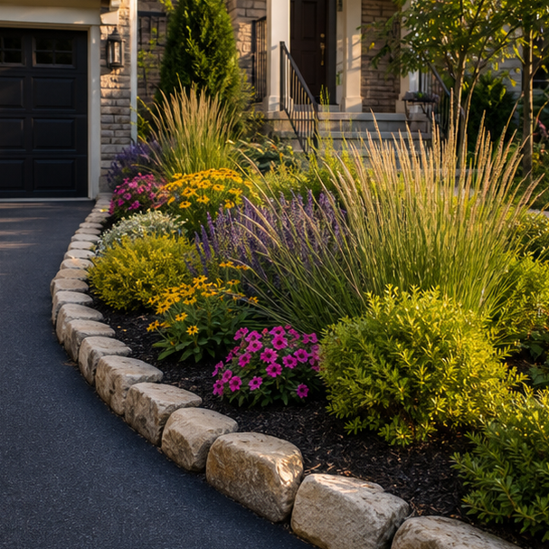 Driveway Flower Bed Ideas with ornamental grasses