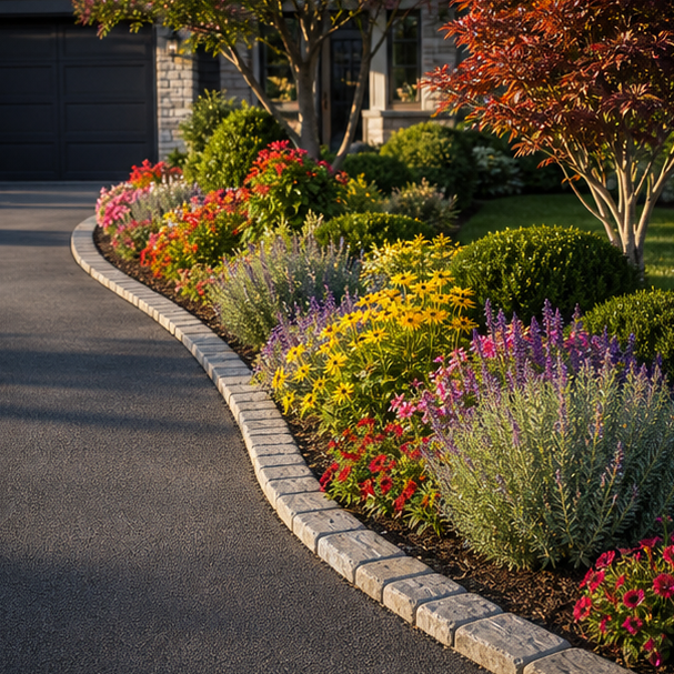 Driveway Flower Bed Ideas with seasonal color