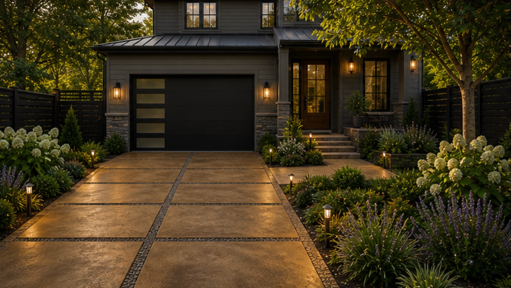 Driveway Ideas with a treated concrete look