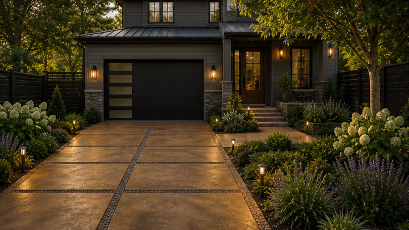 Driveway Ideas with a treated concrete look
