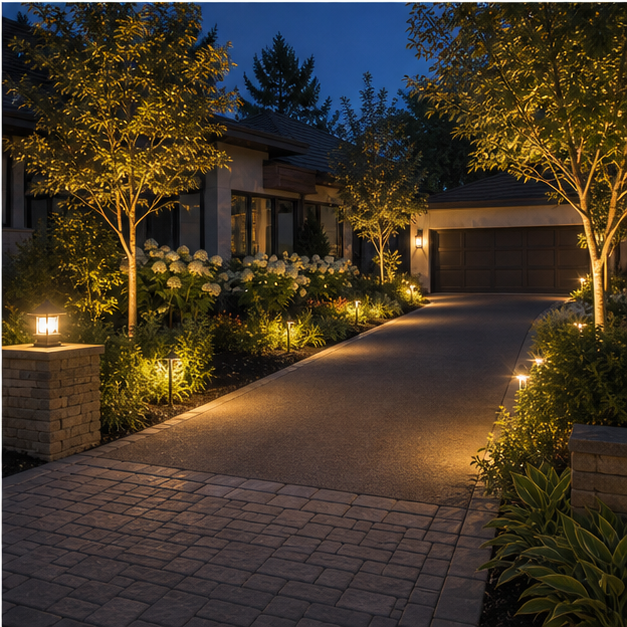 Driveway Ideas with evening light