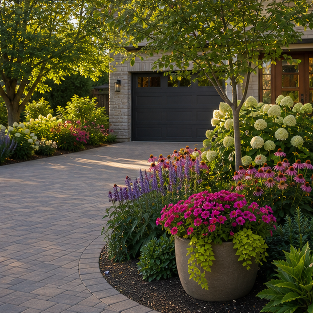 Driveway Ideas with seasonal color