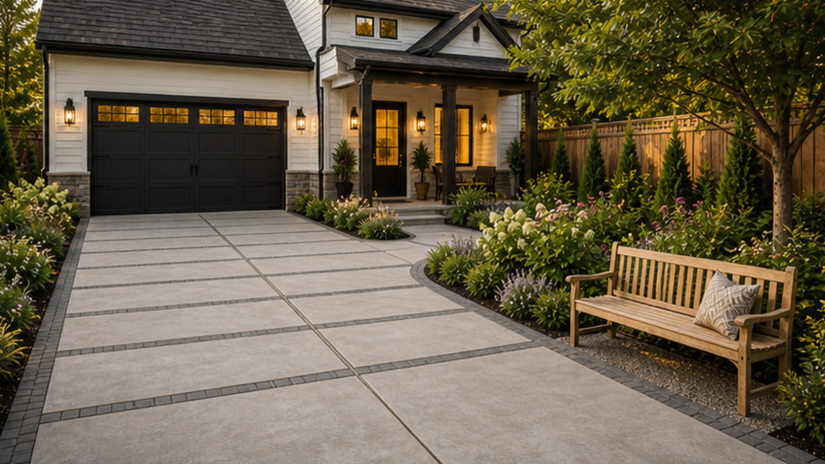 Driveway Ideas with a bench accent