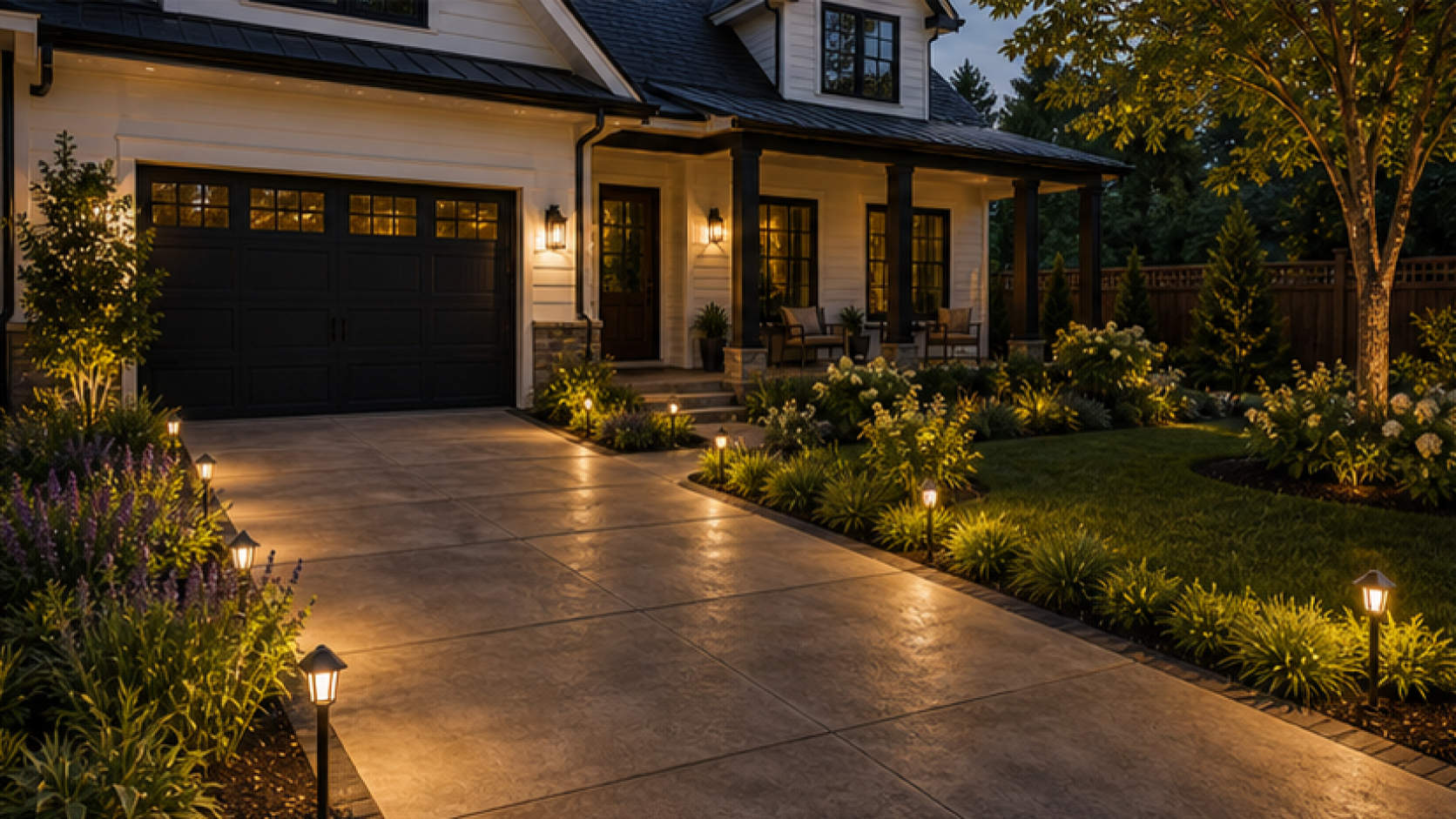 Driveway Ideas with path light accents