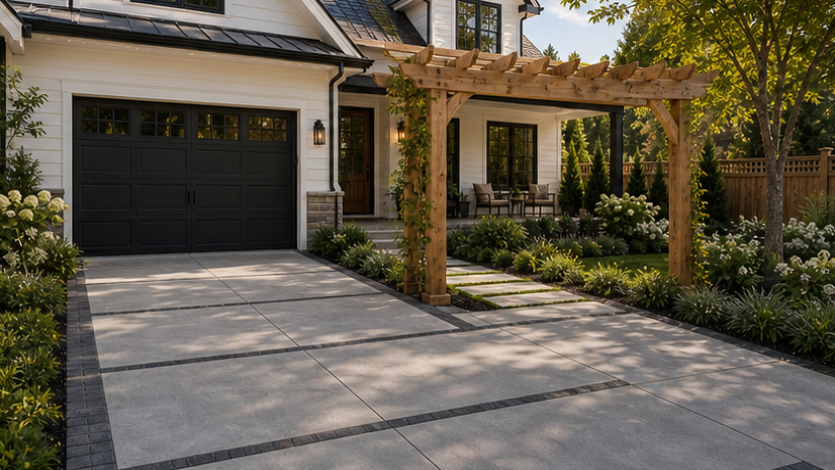 Driveway Ideas with a pergola accent