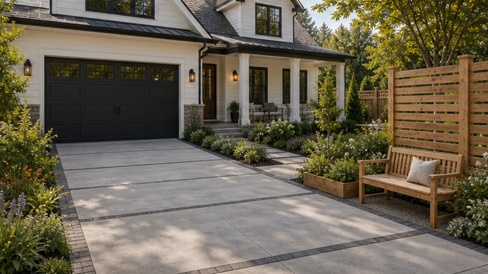Driveway Ideas with natural wood accents