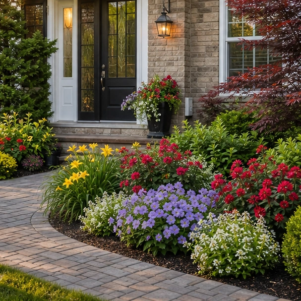 Flower Bed Around House Ideas with entry color