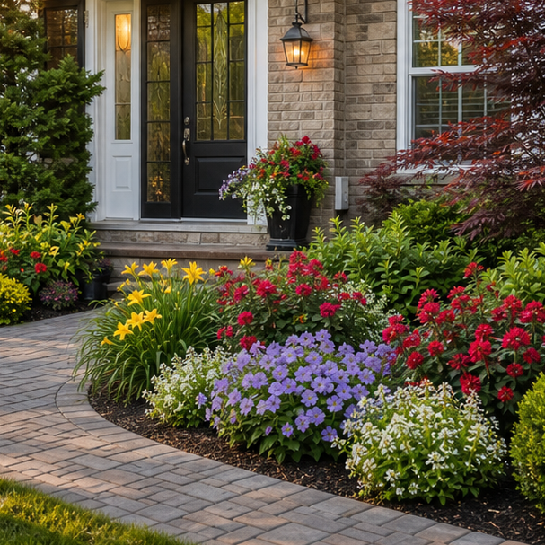Flower Bed Around House Ideas with entry color