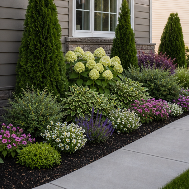 Flower Bed Around House Ideas with foundation layering