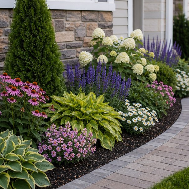 Flower Bed Around House Ideas materials and planting