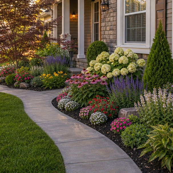 Flower Bed Around House Ideas with walkway curve