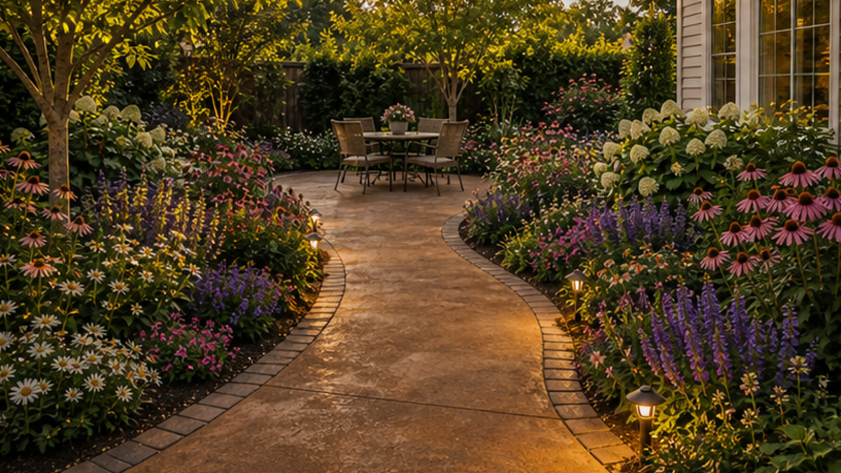 Flower Garden Ideas with a treated concrete look
