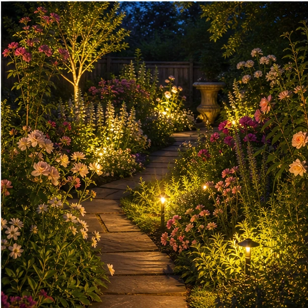 Flower Garden Ideas with evening light
