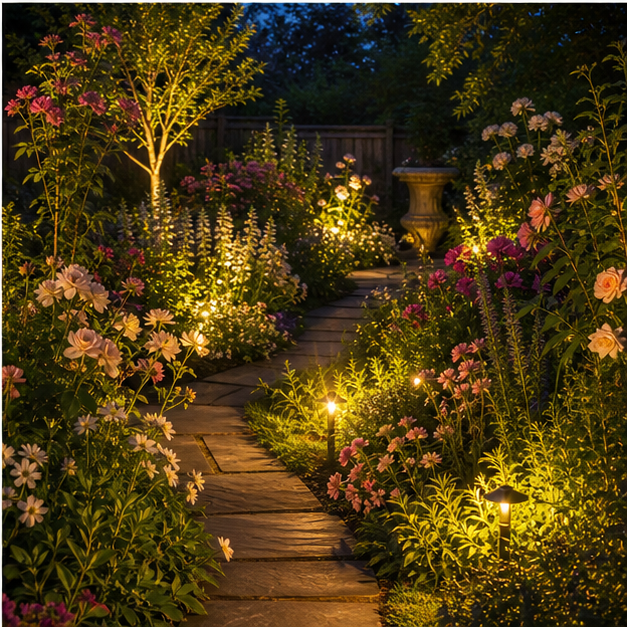 Flower Garden Ideas with evening light