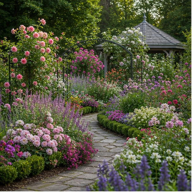 Flower Garden Ideas with lush planting