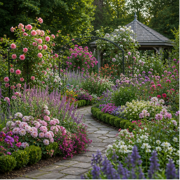 Flower Garden Ideas with lush planting