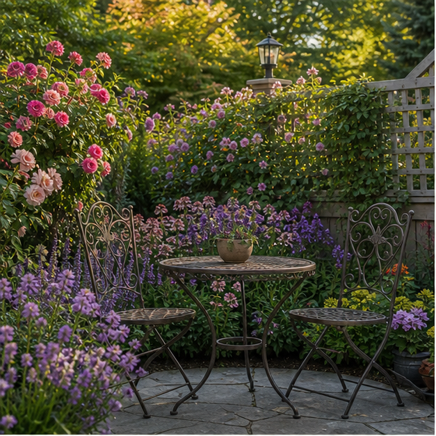 Flower Garden Ideas with seating zone