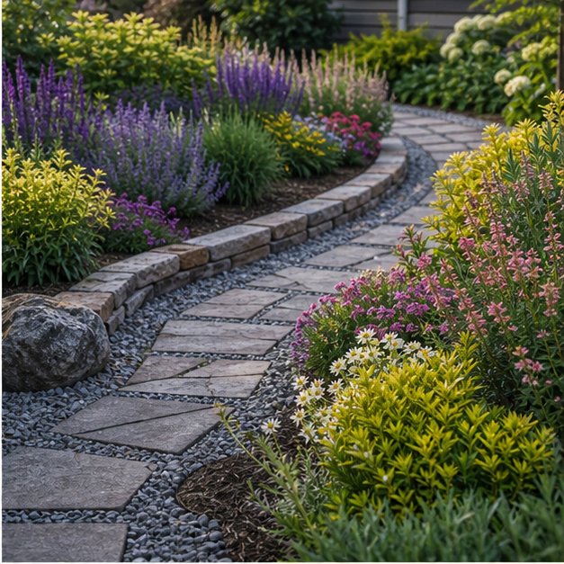 Flower Garden Ideas with stone texture