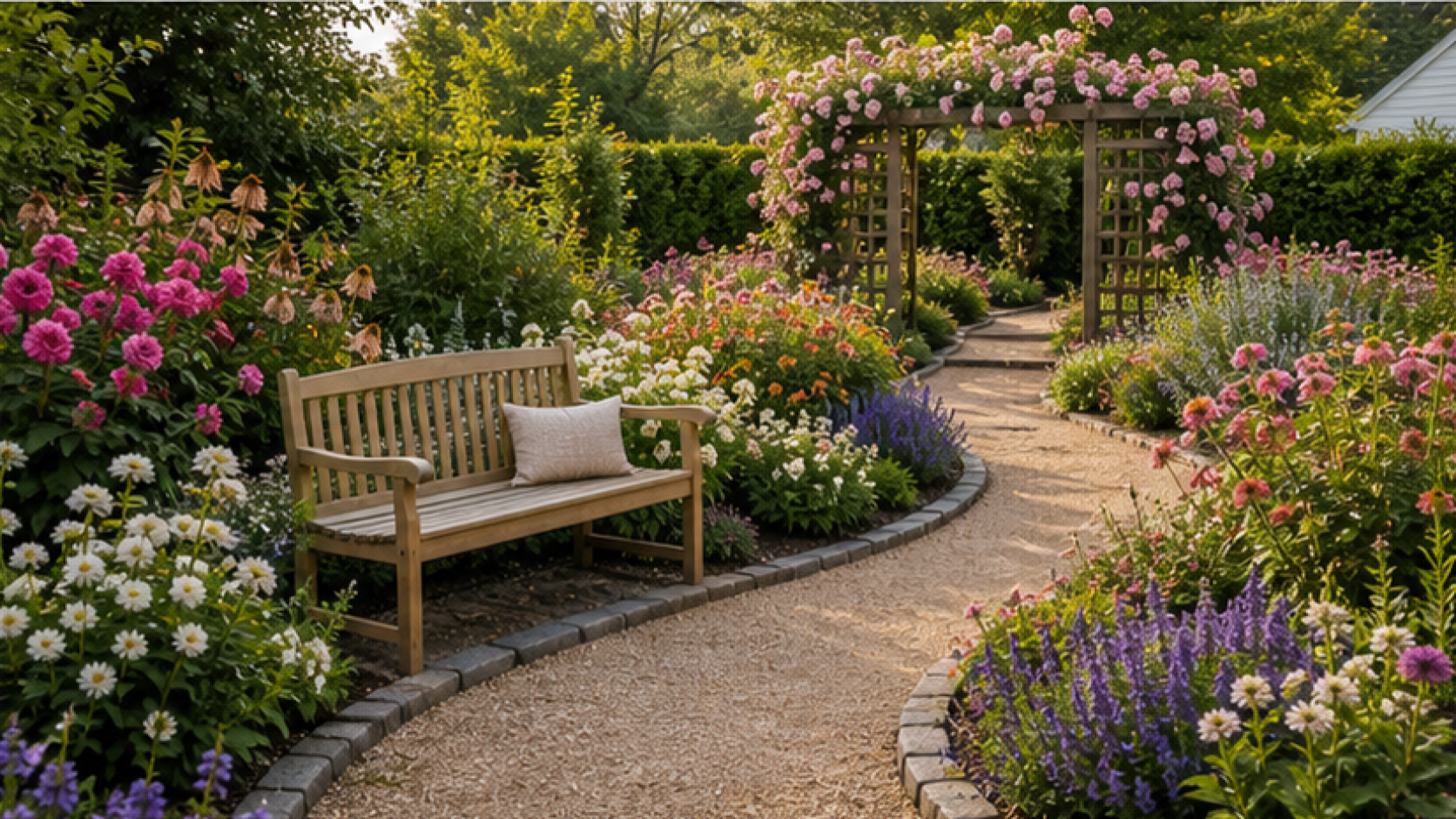 Flower Garden Ideas with a bench accent