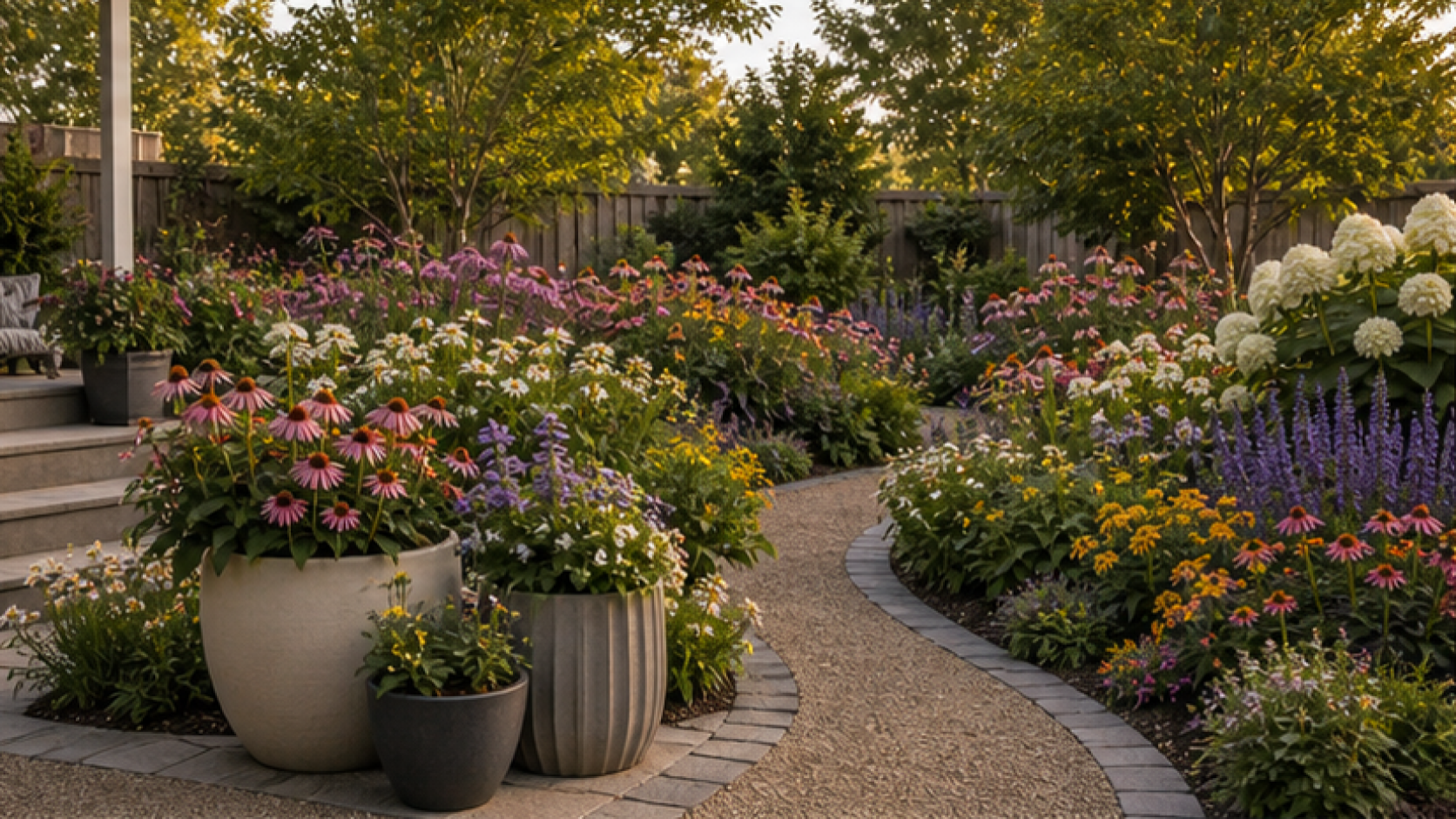 Flower Garden Ideas with grouped planters