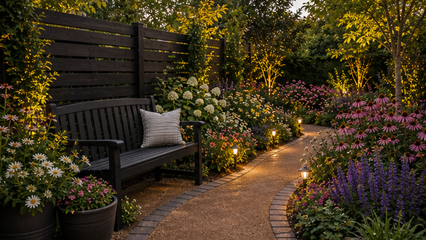 Flower Garden Ideas with dark wood accents