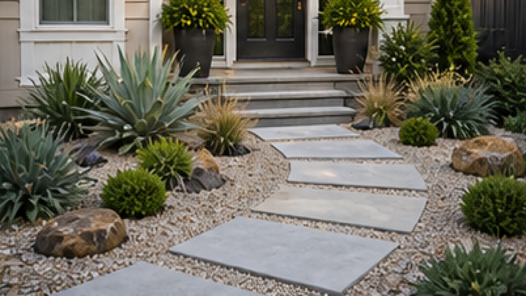 Front Porch Landscaping Ideas with light gravel