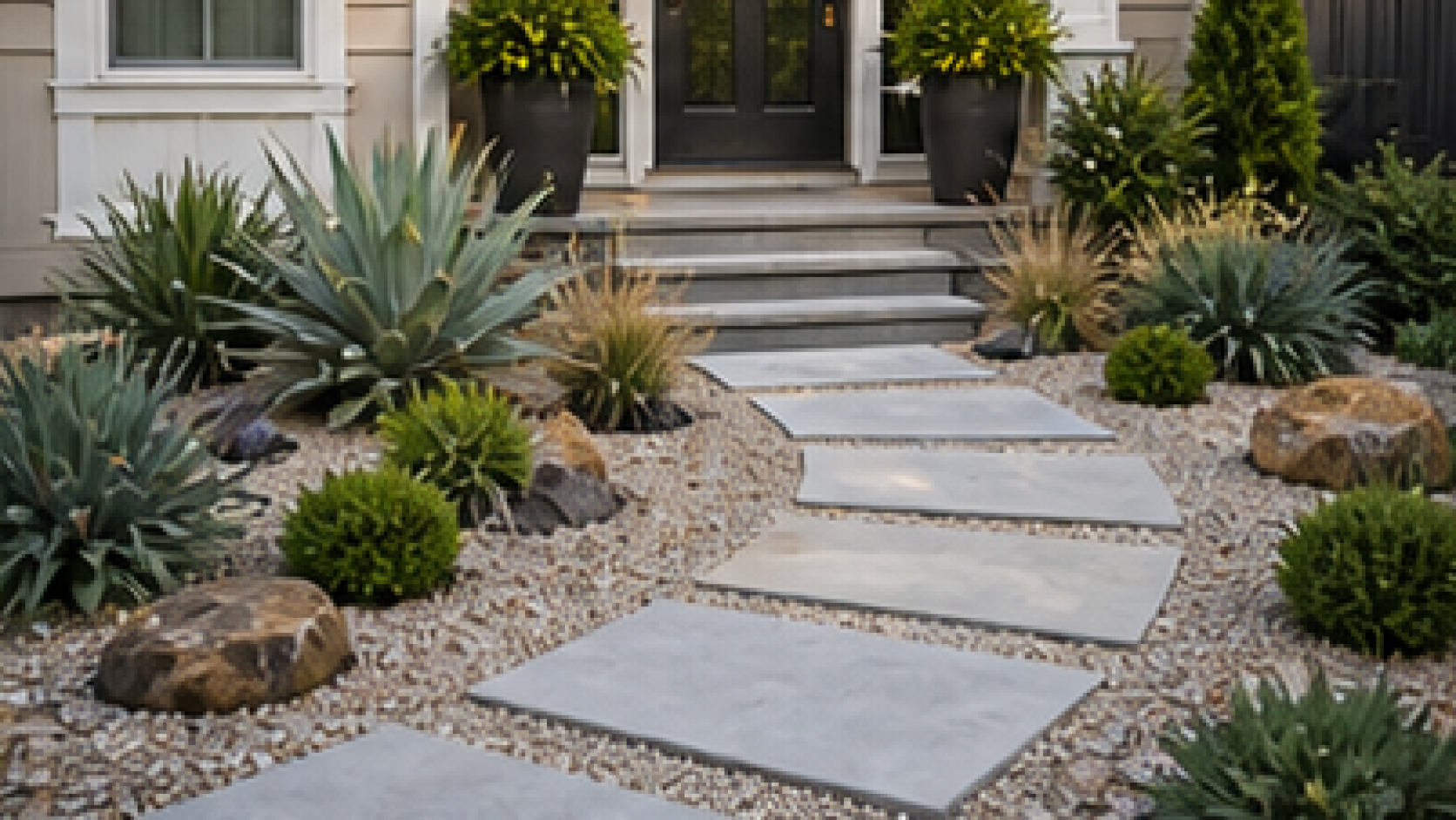 Front Porch Landscaping Ideas with light gravel