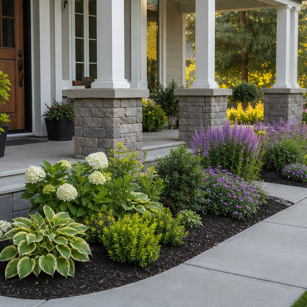 Front Porch Landscaping Ideas with layered planting