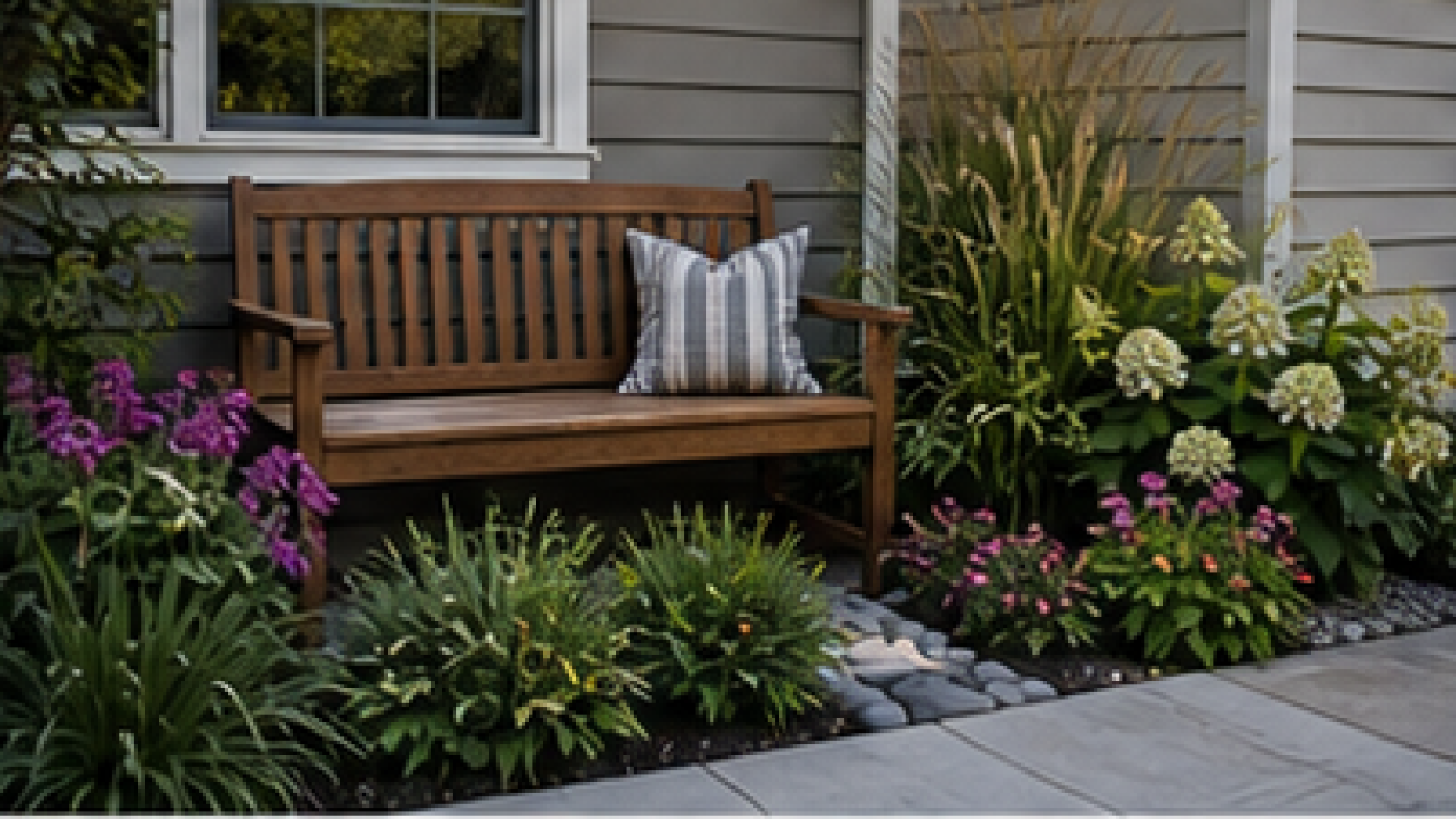 Front Porch Landscaping Ideas with garden bench