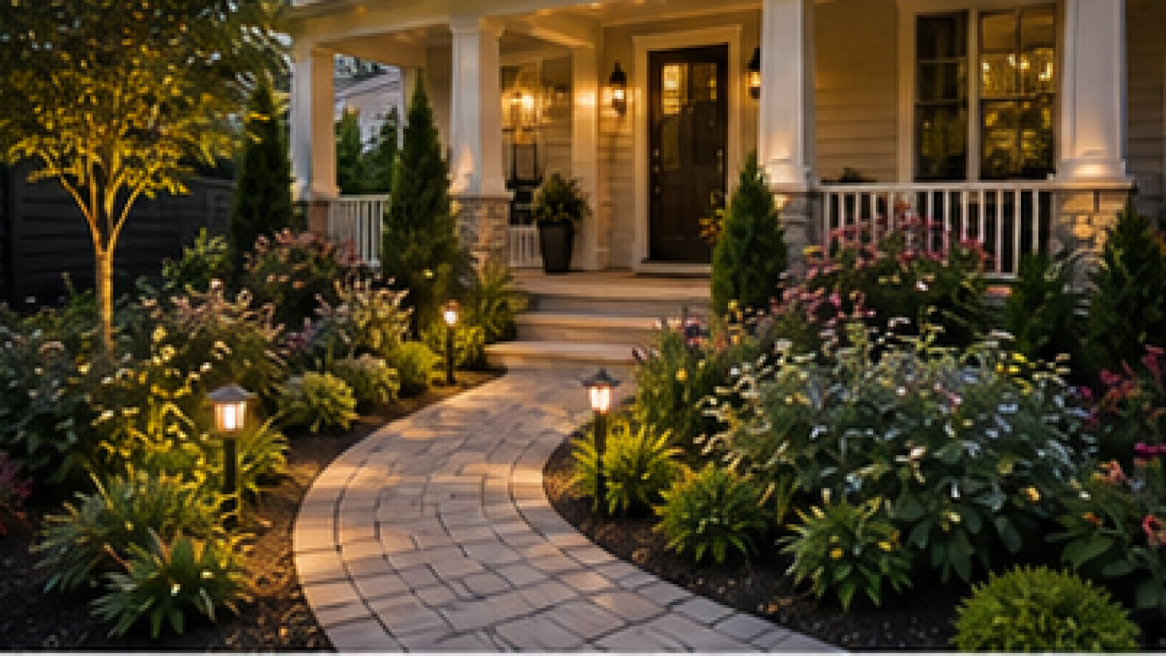 Front Porch Landscaping Ideas with path lights