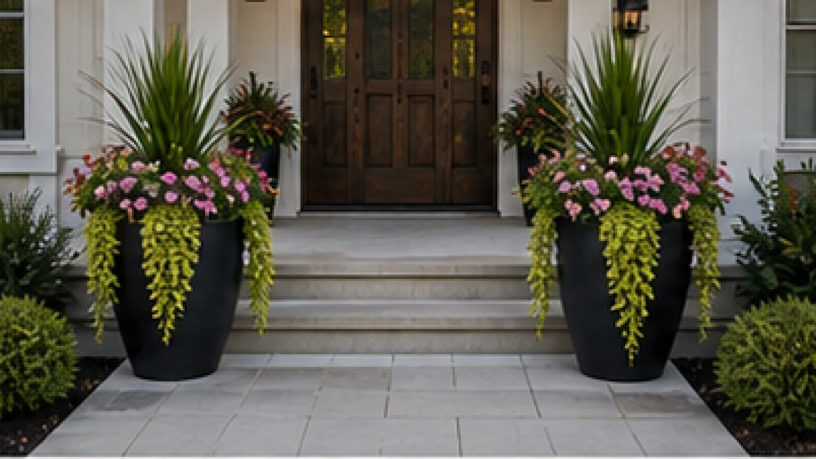 Front Porch Landscaping Ideas with entry planters