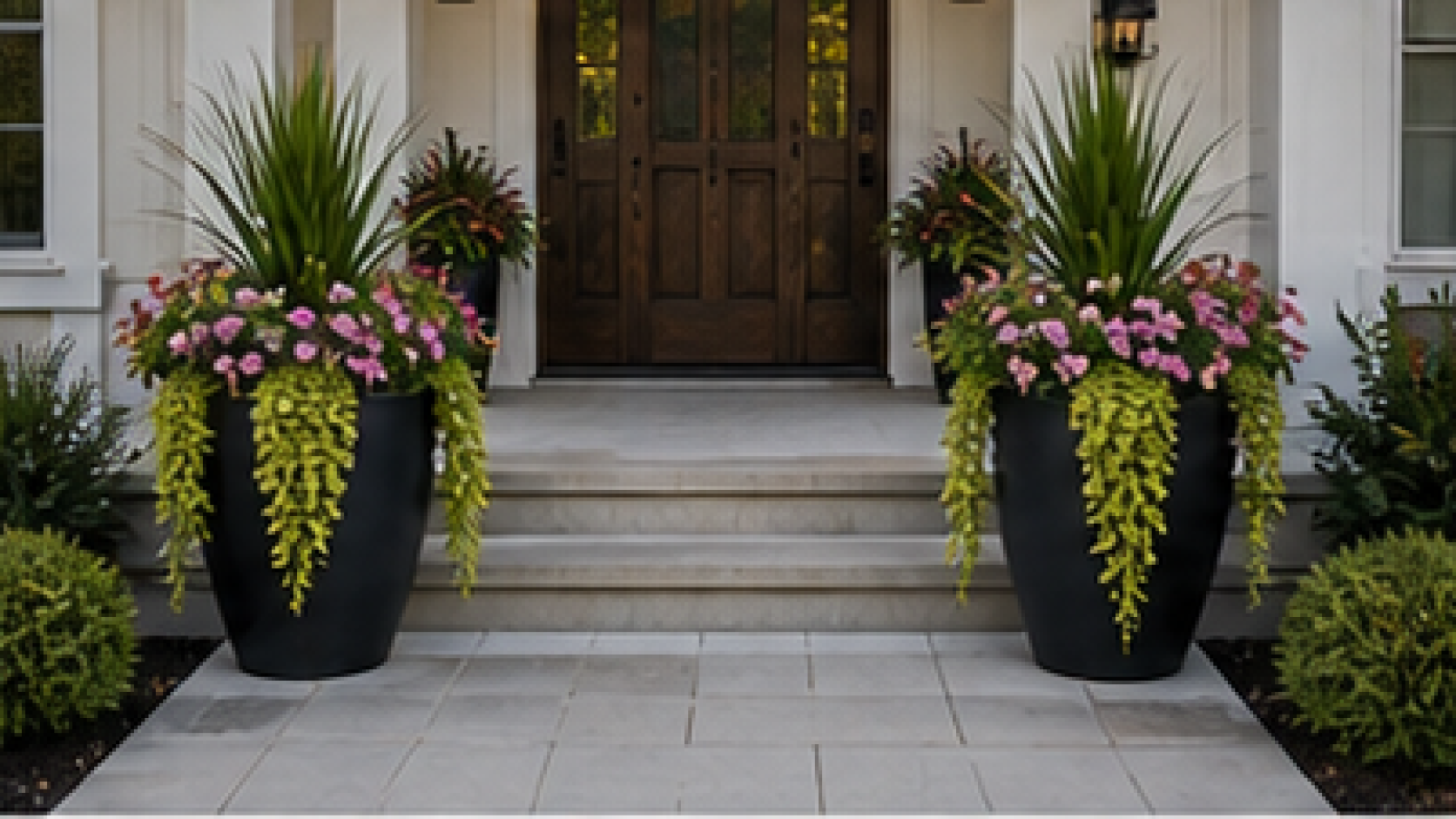 Front Porch Landscaping Ideas with entry planters