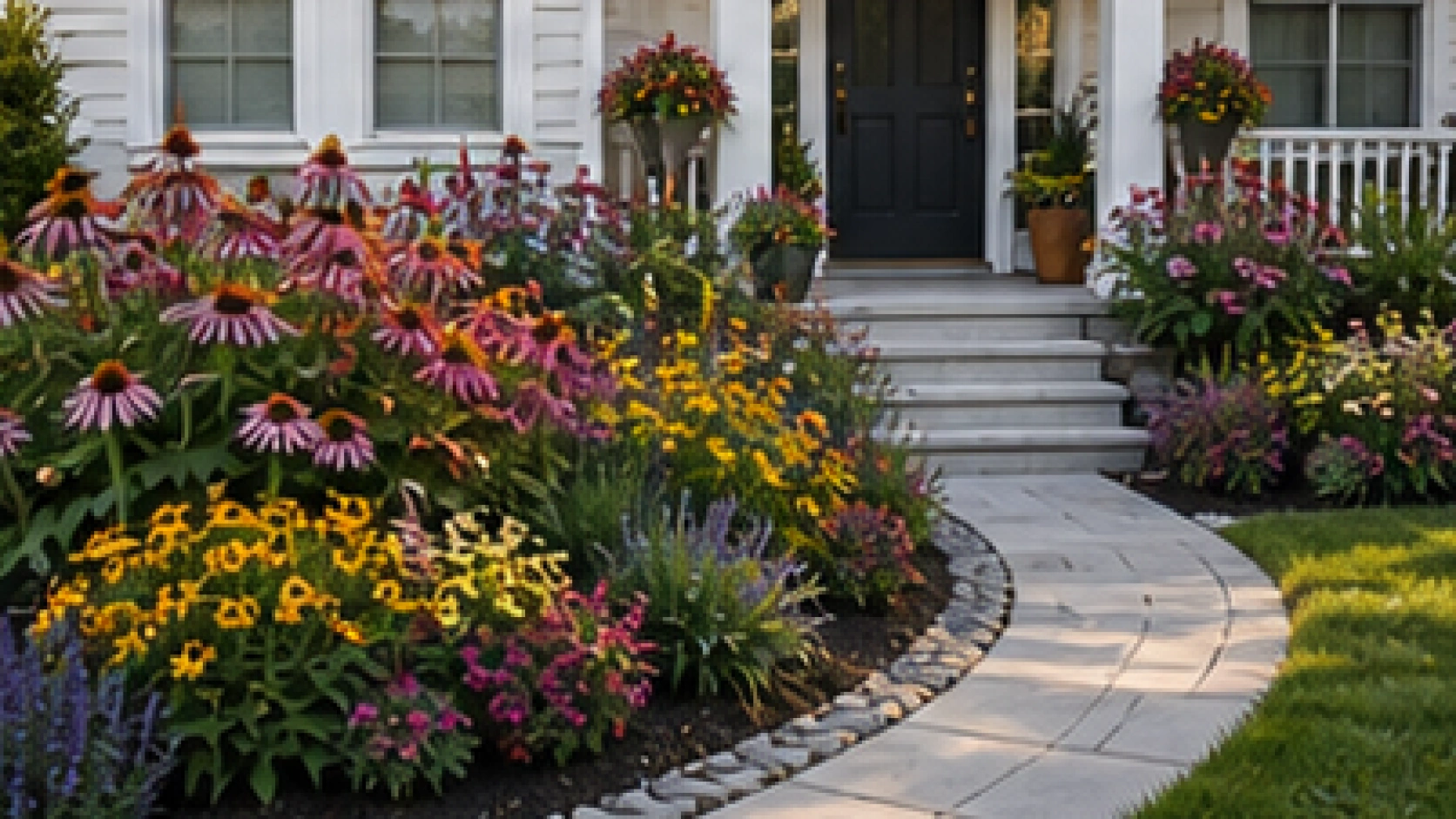 Front Porch Landscaping Ideas with seasonal color