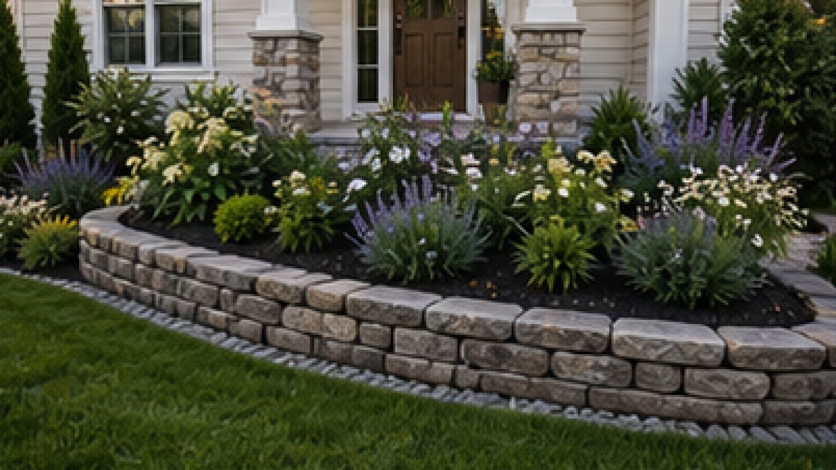 Front Porch Landscaping Ideas with stone border