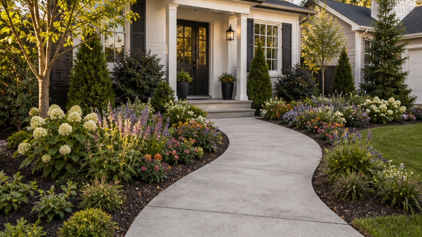 Front Yard Flower Bed Ideas with a natural concrete look