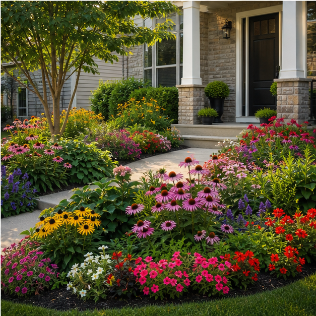 Front Yard Flower Bed Ideas with seasonal color