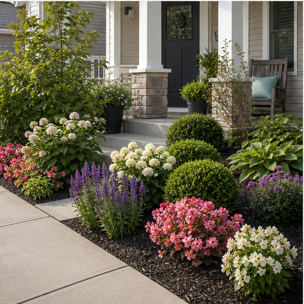 Front Yard Flower Bed Ideas with small-space angle