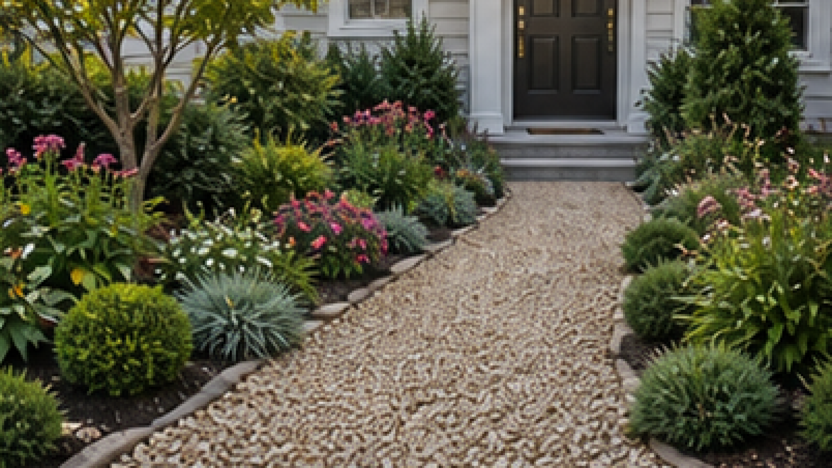 Front Yard Garden Ideas with light gravel